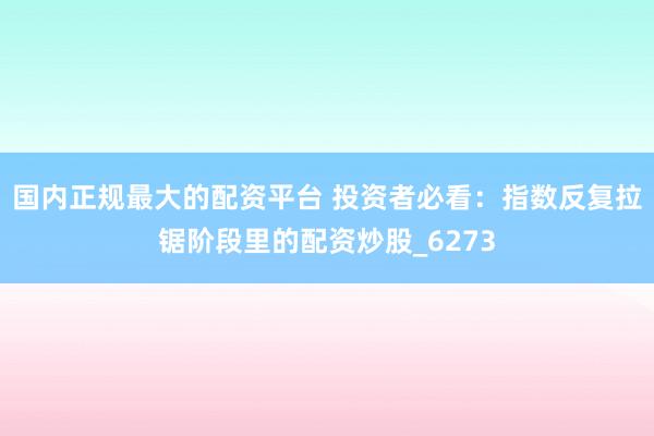 国内正规最大的配资平台 投资者必看：指数反复拉锯阶段里的配资炒股_6273