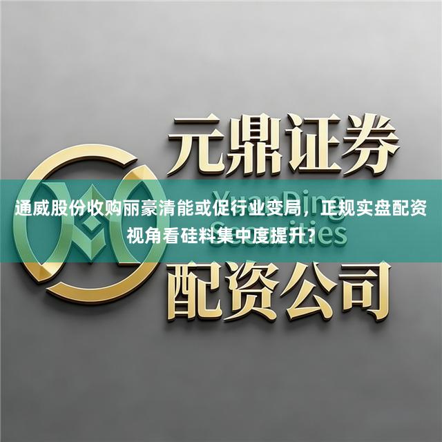 通威股份收购丽豪清能或促行业变局，正规实盘配资视角看硅料集中度提升？