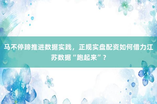 马不停蹄推进数据实践,正规实盘配资如何借力江苏数据“跑起来”?