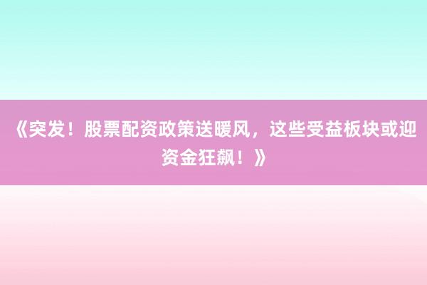 《突发！股票配资政策送暖风，这些受益板块或迎资金狂飙！》