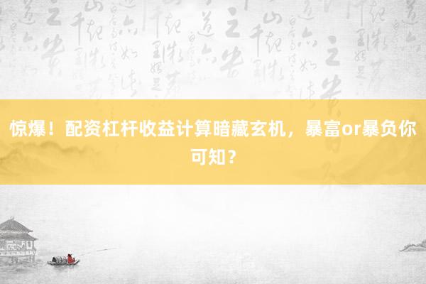 惊爆！配资杠杆收益计算暗藏玄机，暴富or暴负你可知？