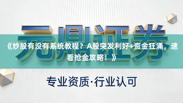《炒股有没有系统教程？A股突发利好+资金狂涌，速看抢金攻略！》