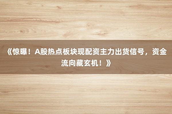 《惊曝！A股热点板块现配资主力出货信号，资金流向藏玄机！》