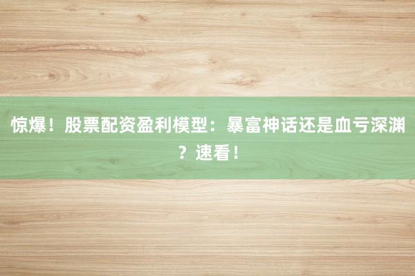 惊爆！股票配资盈利模型：暴富神话还是血亏深渊？速看！