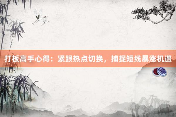 打板高手心得:紧跟热点切换,捕捉短线暴涨机遇