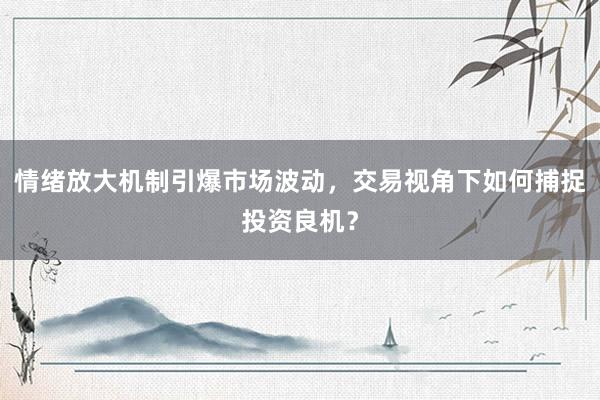情绪放大机制引爆市场波动，交易视角下如何捕捉投资良机？
